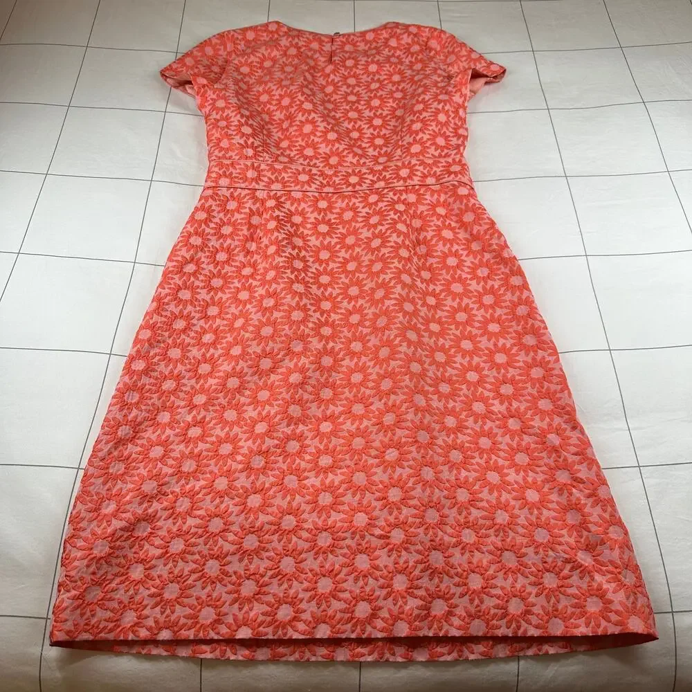 Boden Dress Women 10 Long Coral Orange Daisy Jacquard Floral Sheath Pockets - Picture 3 of 12